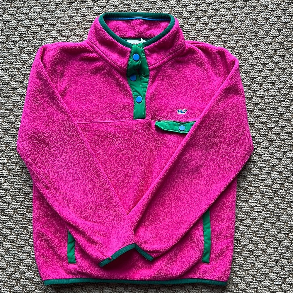 Vineyard Vines Girls 7-8 Pink Fleece Pullover with Green Accents